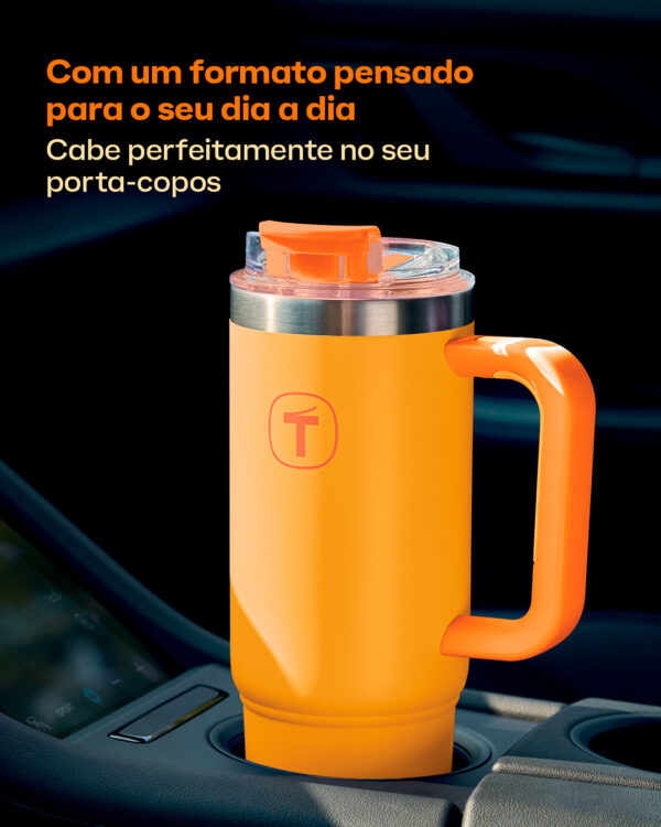Copo Térmico Big T Com Canudo  Amarelo com Laranja 1,1L - Image 3