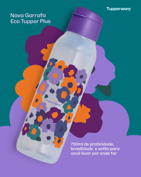 Garrafa de Água  Eco Tupper Plus Viva As Cores Flores 750ml Roxo - Image 2