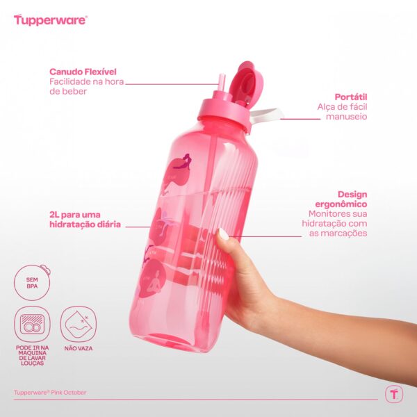 Garrafa de Água  Aquavibe com Canudo Flexível 2L Rosa - Image 2