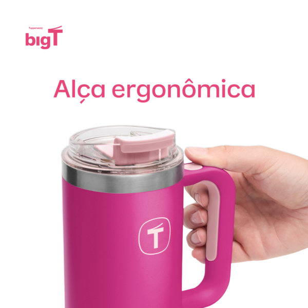 Copo Térmico Big T Com Canudo  1,1L Rosa - Image 3