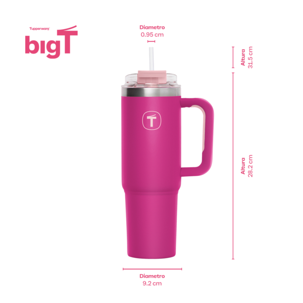 Copo Térmico Big T Com Canudo  1,1L Rosa - Image 4