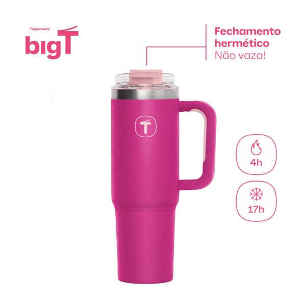 Copo Térmico Big T Com Canudo  1,1L Rosa - Image 2
